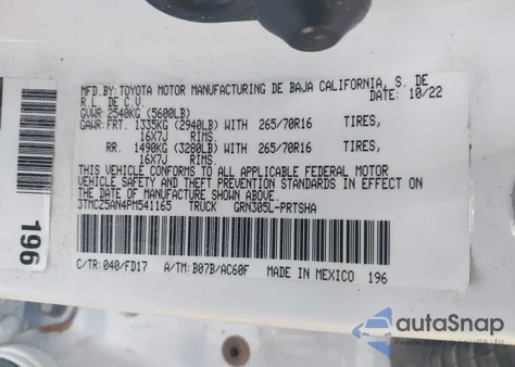 2023 Toyota Tacoma Trd Off Road from USA, damaged, VIN 3TMCZ5AN4PM541165